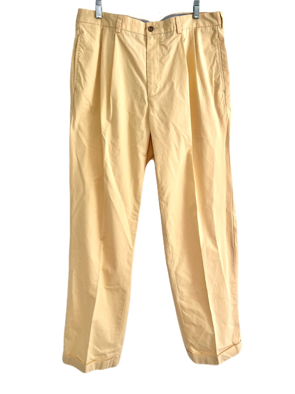 Brooks Brothers Yellow 100% Cotton Pleated Cuffed ‘Elliott’ Pants, Size 36 x 32
